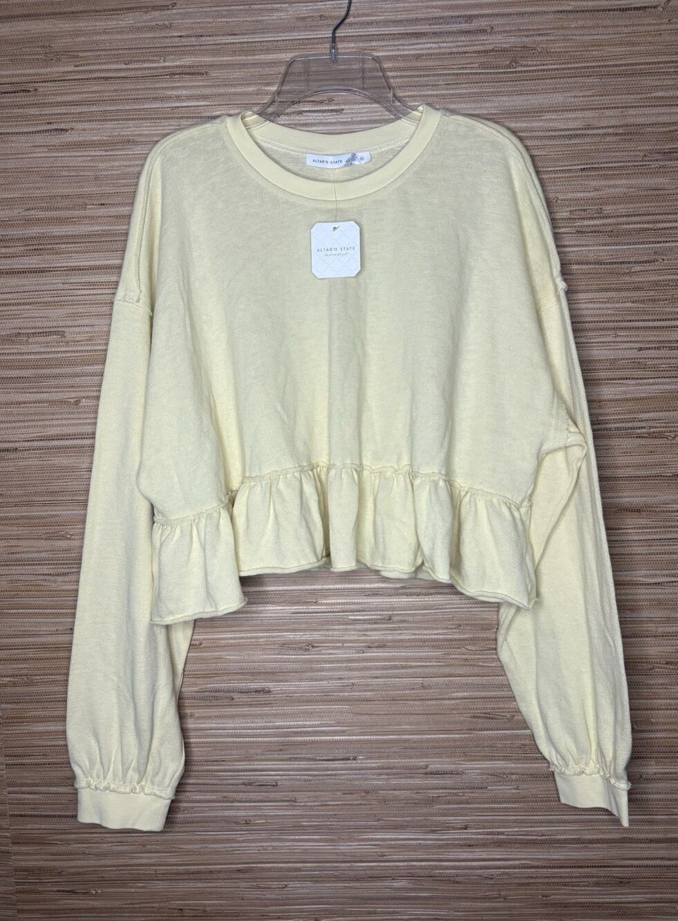 NWT Altar'd State Women’s Daphne Slub Ruffle Top Butter Yellow Sz XL
